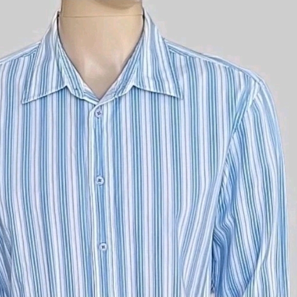 Vtg Armani Exchange Shirt Men Large Blue White Striped Cotton Button-Up Designer - Picture 4 of 14